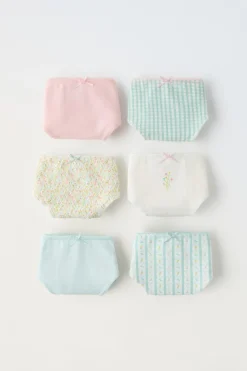 Niños ZARA 6 - 14 Años·Ropa Interior / Calcetines<6-14 AÑOS/ PACK SEIS BRAGUITAS CUADRITOS Y FLORES