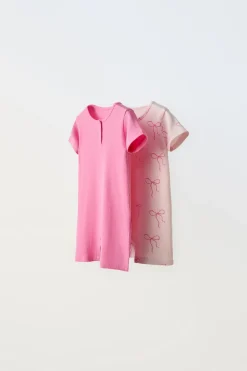 Niños ZARA 0 - 6 Meses·Ropa Interior / Pijamas|6 - 18 Meses·Ropa Interior / Pijamas<1-18 MESES/ PACK DOS PIJAMAS ENTEROS CORTOS LAZOS