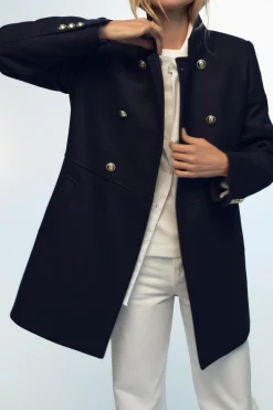 Online ABRIGO CRUZADO CON LANA Mujer Abrigos / Anoraks