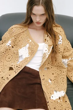 Clearance ABRIGO CRUZADO PUNTO CROCHET Mujer Chaquetas / Cazadoras