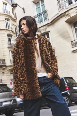 Sale ABRIGO EFECTO PELO ESTAMPADO ANIMAL Mujer Abrigos / Anoraks