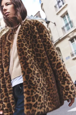 Sale ABRIGO EFECTO PELO ESTAMPADO ANIMAL Mujer Abrigos / Anoraks