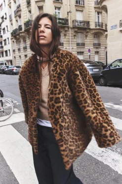 Sale ABRIGO EFECTO PELO ESTAMPADO ANIMAL Mujer Abrigos / Anoraks