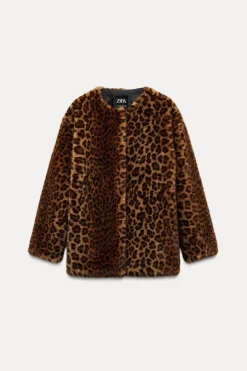 Sale ABRIGO EFECTO PELO ESTAMPADO ANIMAL Mujer Abrigos / Anoraks