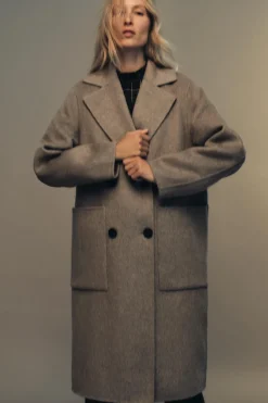 Online ABRIGO LARGO CRUZADO CON LANA Mujer Abrigos / Anoraks