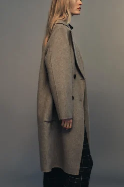 Online ABRIGO LARGO CRUZADO CON LANA Mujer Abrigos / Anoraks