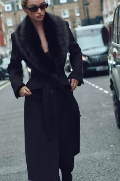 Online ABRIGO SOLAPA EFECTO PELO CON LANA Mujer Abrigos / Anoraks