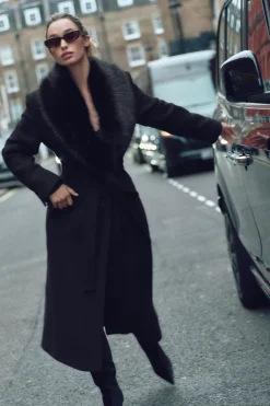 Online ABRIGO SOLAPA EFECTO PELO CON LANA Mujer Abrigos / Anoraks