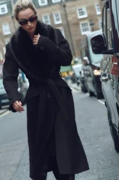 Online ABRIGO SOLAPA EFECTO PELO CON LANA Mujer Abrigos / Anoraks