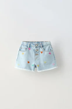 Niños ZARA 1½ - 6 Años·Jeans / Denim|1½ - 6 Años·Faldas / Bermudas<BERMUDA DENIM BORDADO CORAZONES