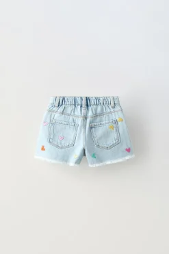 Niños ZARA 1½ - 6 Años·Jeans / Denim|1½ - 6 Años·Faldas / Bermudas<BERMUDA DENIM BORDADO CORAZONES