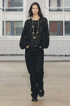 Fashion BLUSA BORDADA TERCIOPELO ZW COLLECTION Mujer Camisas / Blusas