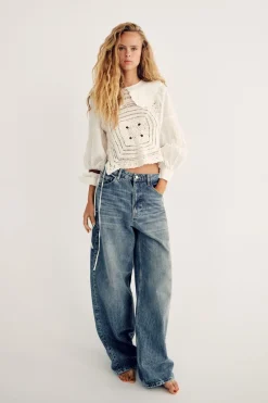 Fashion BLUSA COMBINADA CROCHET Mujer Cárdigan / Jerséis|Punto