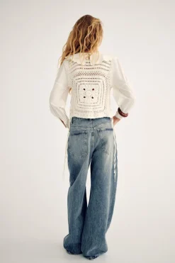 Fashion BLUSA COMBINADA CROCHET Mujer Cárdigan / Jerséis|Punto