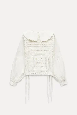 Fashion BLUSA COMBINADA CROCHET Mujer Cárdigan / Jerséis|Punto