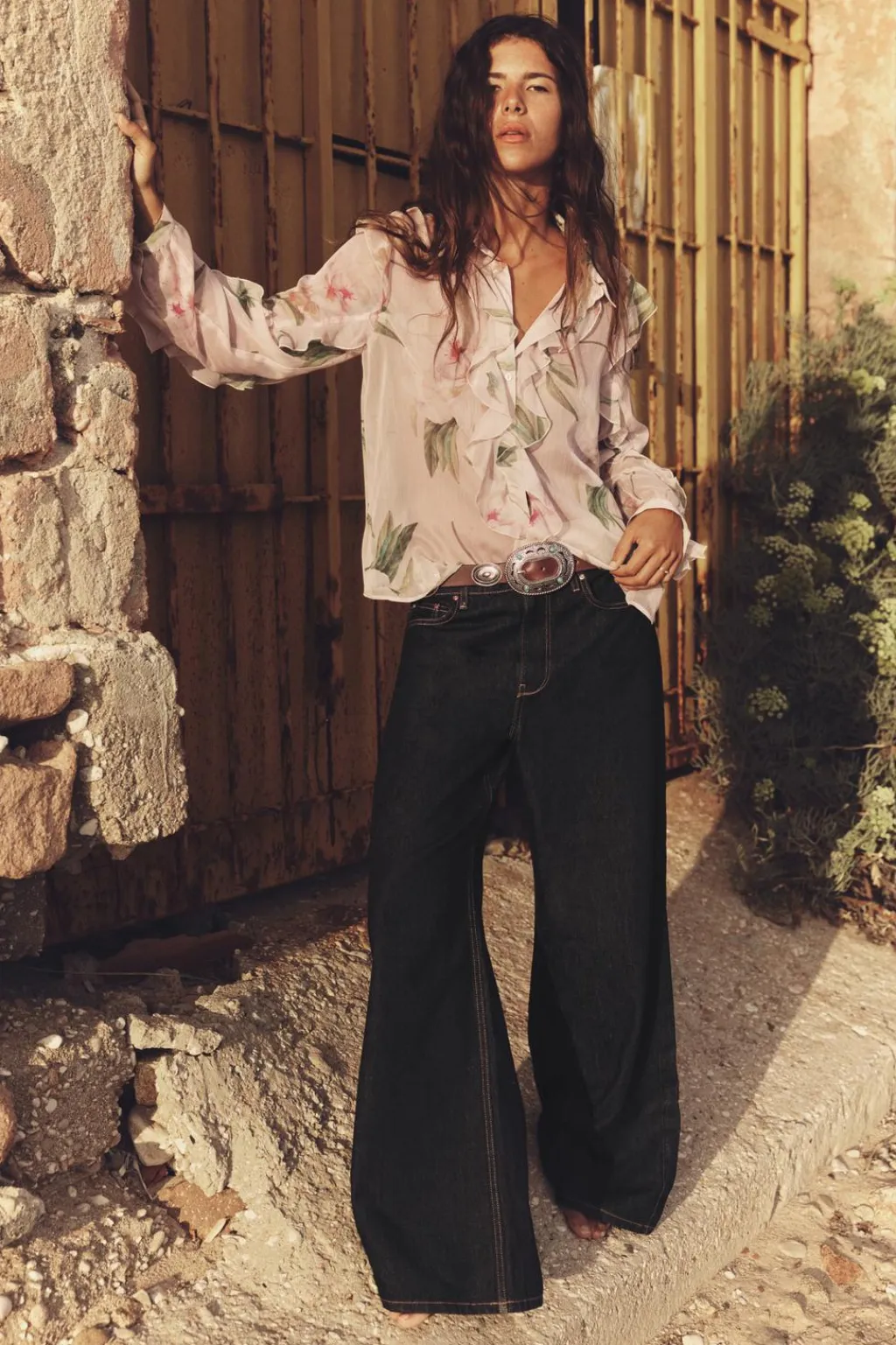 Discount BLUSA ESTAMPADO FLORES VOLANTES Mujer Camisas / Blusas