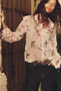 Discount BLUSA ESTAMPADO FLORES VOLANTES Mujer Camisas / Blusas