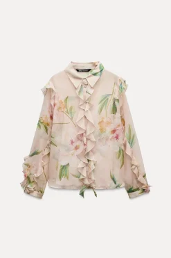 Discount BLUSA ESTAMPADO FLORES VOLANTES Mujer Camisas / Blusas