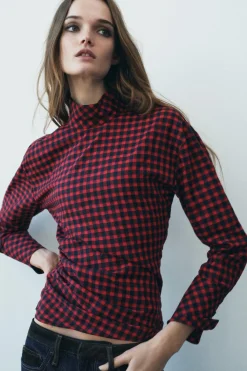 Sale BLUSA FRUNCE CUADROS ZW COLLECTION Mujer Camisas / Blusas