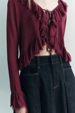 Outlet BLUSA PUNTO VOLANTES Mujer Cárdigan / Jerséis|Punto