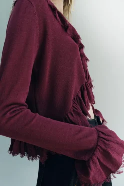 Outlet BLUSA PUNTO VOLANTES Mujer Cárdigan / Jerséis|Punto