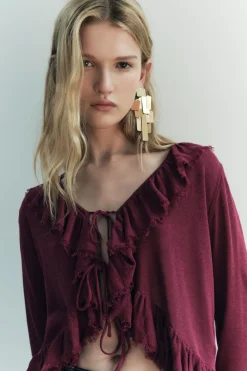 Outlet BLUSA PUNTO VOLANTES Mujer Cárdigan / Jerséis|Punto