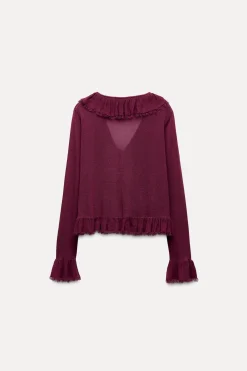 Outlet BLUSA PUNTO VOLANTES Mujer Cárdigan / Jerséis|Punto