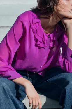 Hot BLUSA ROMÁNTICA VOLANTE CUELLO Mujer Camisas / Blusas