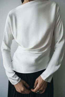 Best BLUSA SATINADA DRAPEADA ZW COLLECTION Mujer Camisas / Blusas