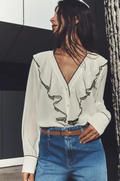 Best BLUSA VOLANTE VIVOS CONTRASTE Mujer Camisas / Blusas