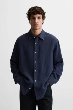 Hot CAMISA 100 % LINO Hombre Camisas