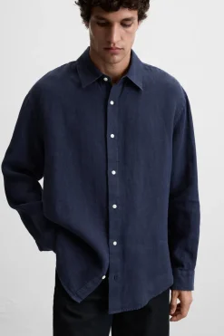 Hot CAMISA 100 % LINO Hombre Camisas