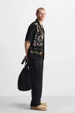 Clearance CAMISA BORDADO FLORAL Hombre Camisas