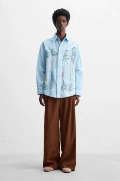 Hot CAMISA BORDADOS X HARRY LAMBERT Hombre Camisas