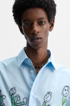 Hot CAMISA BORDADOS X HARRY LAMBERT Hombre Camisas