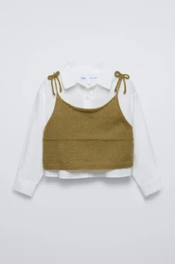 Niños ZARA 6 - 14 Años·Blusas / Camisas<CAMISA COMBINADA TOP PUNTO
