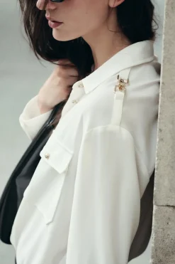 Clearance CAMISA CREPE APLIQUE HOMBRO Mujer Camisas / Blusas