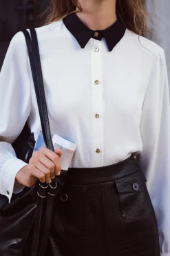 Sale CAMISA CREPE CUELLO COMBINADO Mujer Camisas / Blusas