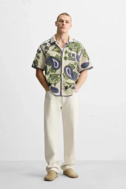 Clearance CAMISA CROCHET BORDADOS CONTRASTE Hombre Camisas