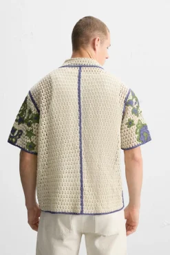 Clearance CAMISA CROCHET BORDADOS CONTRASTE Hombre Camisas