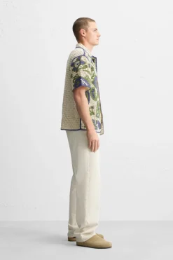 Clearance CAMISA CROCHET BORDADOS CONTRASTE Hombre Camisas