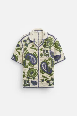 Clearance CAMISA CROCHET BORDADOS CONTRASTE Hombre Camisas