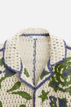 Clearance CAMISA CROCHET BORDADOS CONTRASTE Hombre Camisas