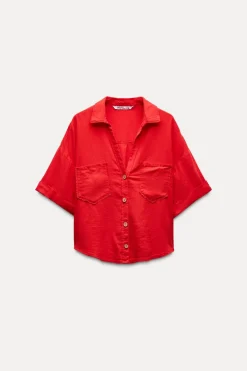 Online CAMISA CROP CON LINO Mujer Camisas / Blusas