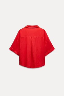 Online CAMISA CROP CON LINO Mujer Camisas / Blusas