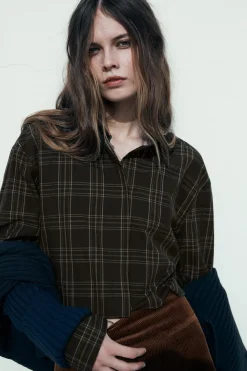 Discount CAMISA CROP CUADROS Mujer Camisas / Blusas