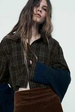 Discount CAMISA CROP CUADROS Mujer Camisas / Blusas