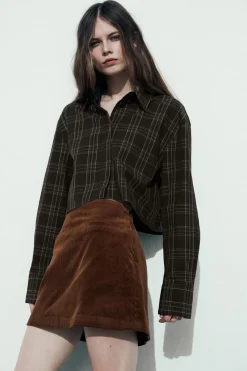 Discount CAMISA CROP CUADROS Mujer Camisas / Blusas