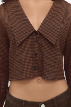 Hot CAMISA CROP CUADROS CUELLO BOBO Mujer Camisas / Blusas