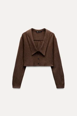 Hot CAMISA CROP CUADROS CUELLO BOBO Mujer Camisas / Blusas